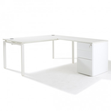 Bureau d'angle blanc et bois rangement intégré pour bureau