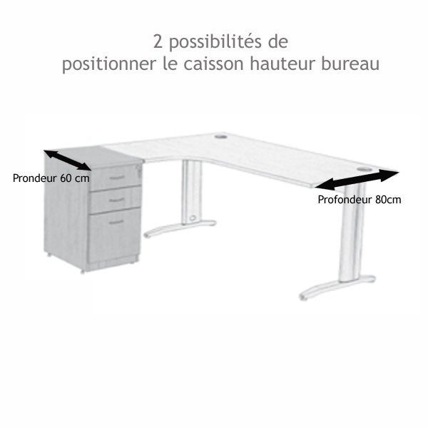 Caisson hauteur bureau bois 2 tiroirs, Prof. 60cm - Gosto