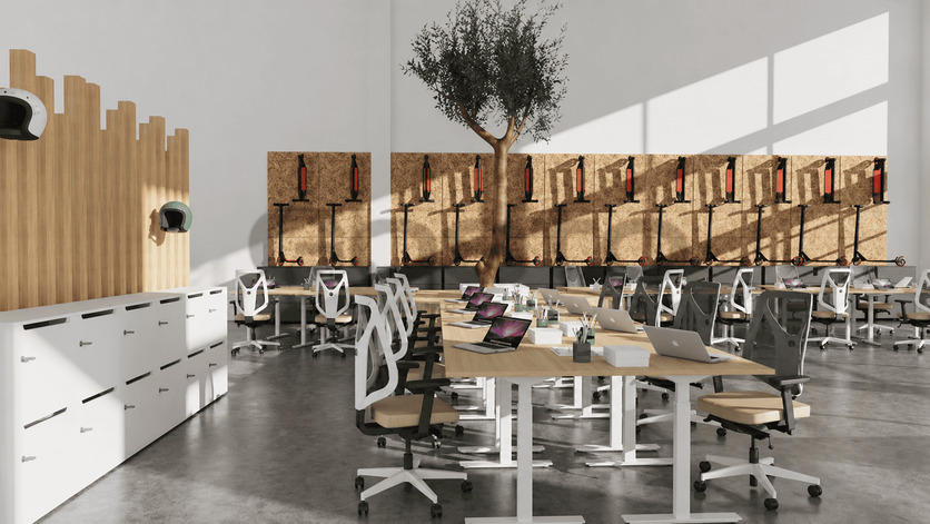 Rendu de projection 3D d’un espace de bureaux aménagé par Gosto