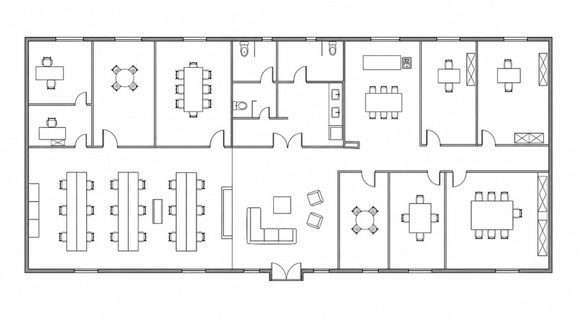 Schéma de plan 2D d’implantation de bureaux Gosto